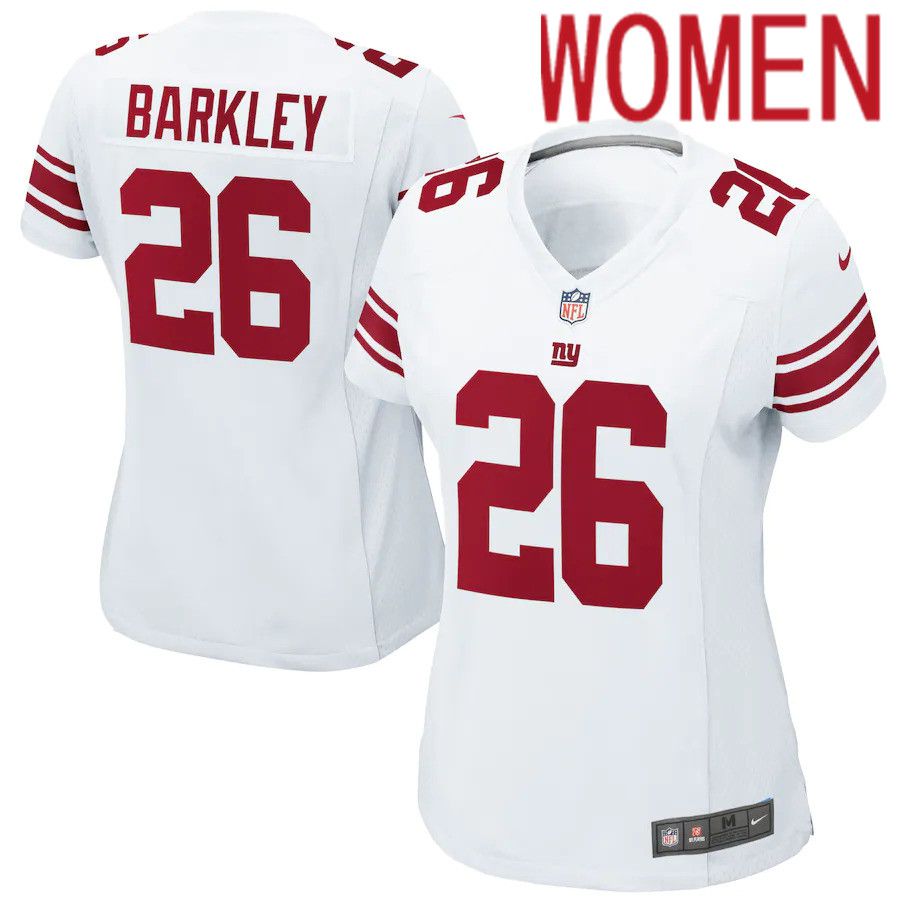 Women New York Giants #26 Saquon Barkley Nike White Game NFL Jersey->women nfl jersey->Women Jersey